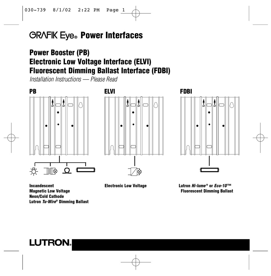 LUTRON ELECTRONICS GRAFIK EYE PB INSTALLATION INSTRUCTIONS MANUAL Pdf
