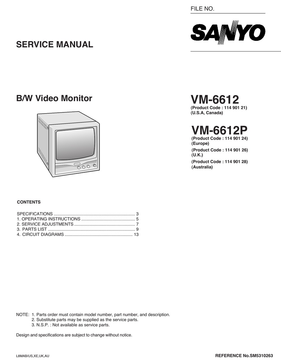 Sanyo Vm 6612 Service Manual Pdf Download Manualslib