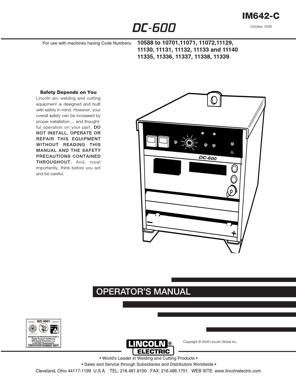 LINCOLN ELECTRIC DC-600 SERIES OPERATOR'S MANUAL Pdf Download | ManualsLib