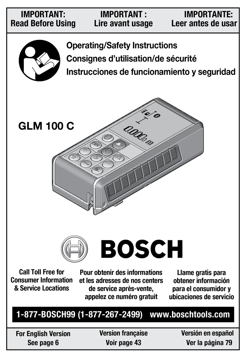 BOSCH GLM 100 C OPERATING/SAFETY INSTRUCTIONS MANUAL Pdf Download