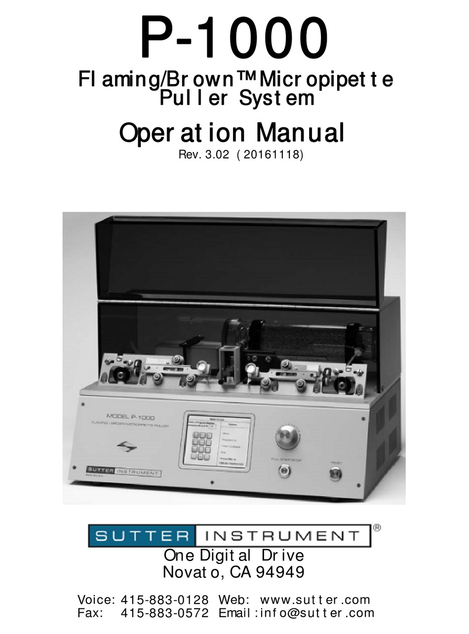 SUTTER INSTRUMENT P1000 OPERATION MANUAL Pdf Download ManualsLib