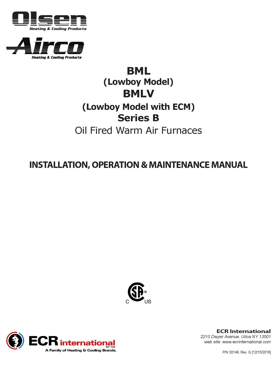 OLSEN BML-60BRBU2 INSTALLATION, OPERATION u0026 MAINTENANCE MANUAL Pdf Download  | ManualsLib