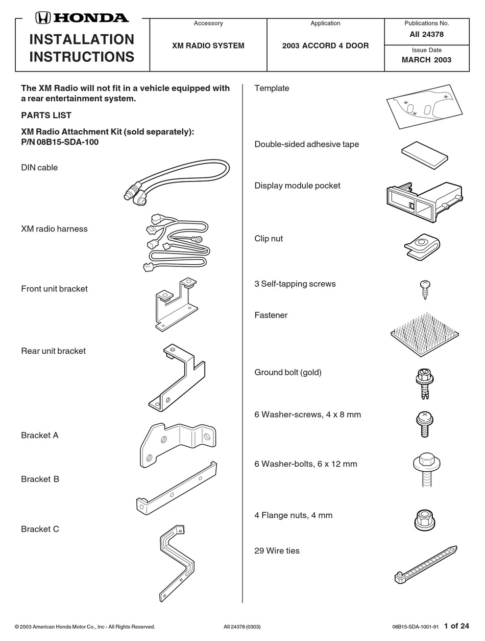 HONDA 2003 ACCORD 4 DOOR INSTALLATION INSTRUCTIONS MANUAL Pdf Download ...