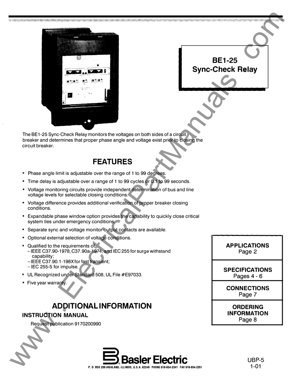 BASLER BE1 25 INSTRUCTION MANUAL Pdf Download ManualsLib