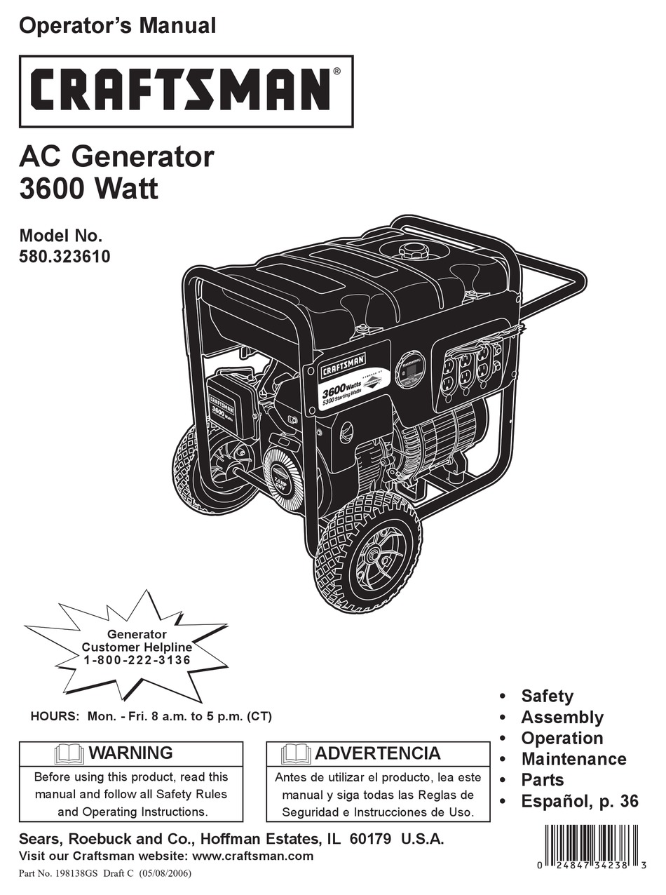 CRAFTSMAN 580.323610 OPERATOR'S MANUAL Pdf Download | ManualsLib