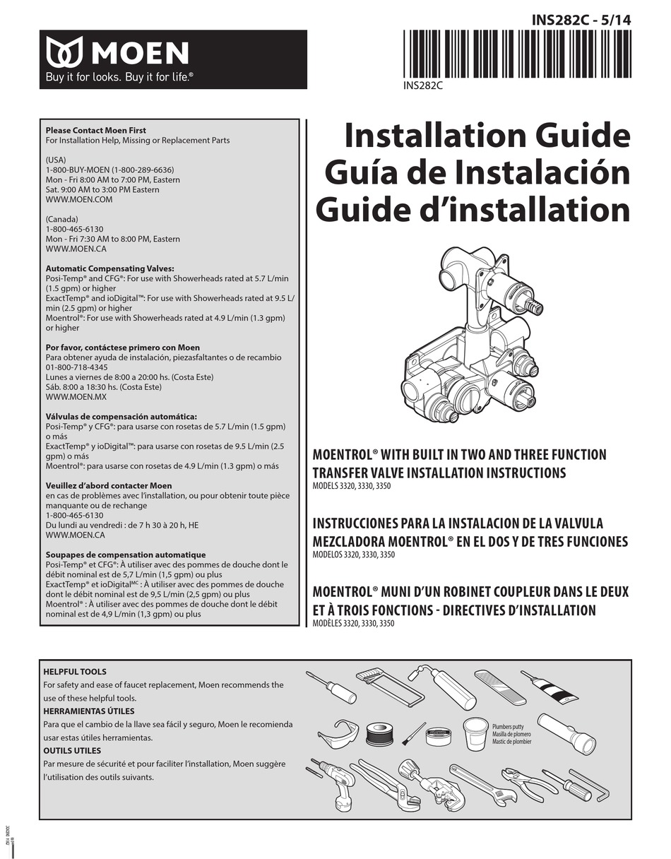 Moen 3320 Installation Manual Pdf Download Manualslib