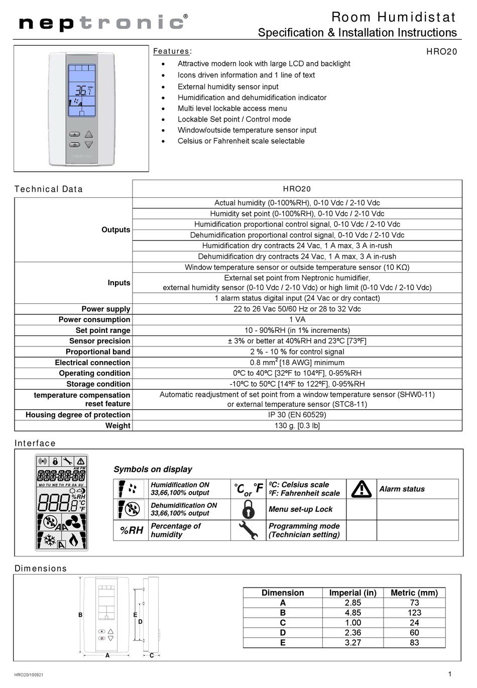 NEPTRONIC HRO20 SPECIFICATION & INSTALLATION INSTRUCTIONS Pdf Download ...