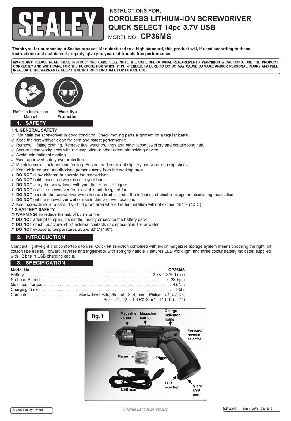 SEALEY CP36MS INSTRUCTIONS Pdf Download 