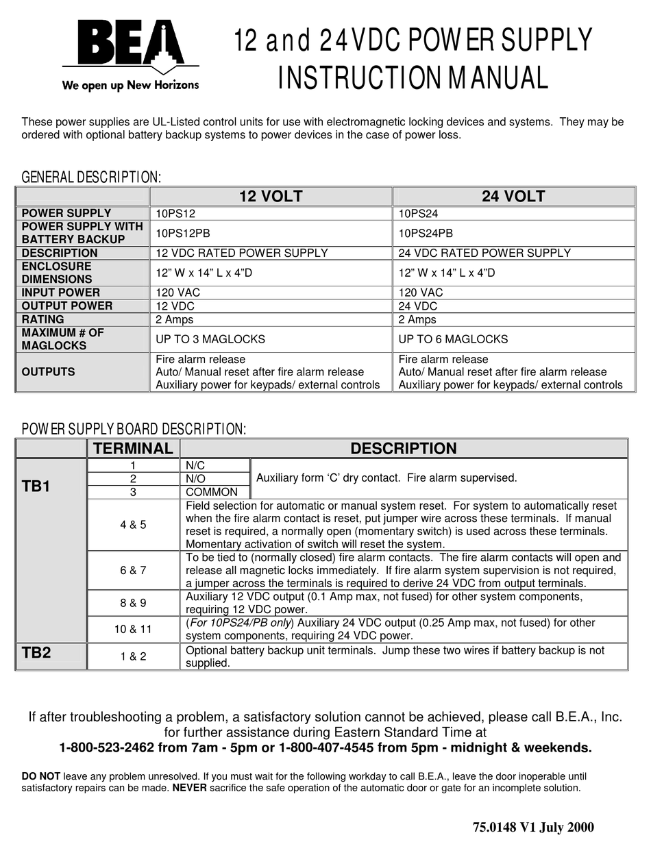 BEA 10PS12 INSTRUCTION MANUAL Pdf Download | ManualsLib