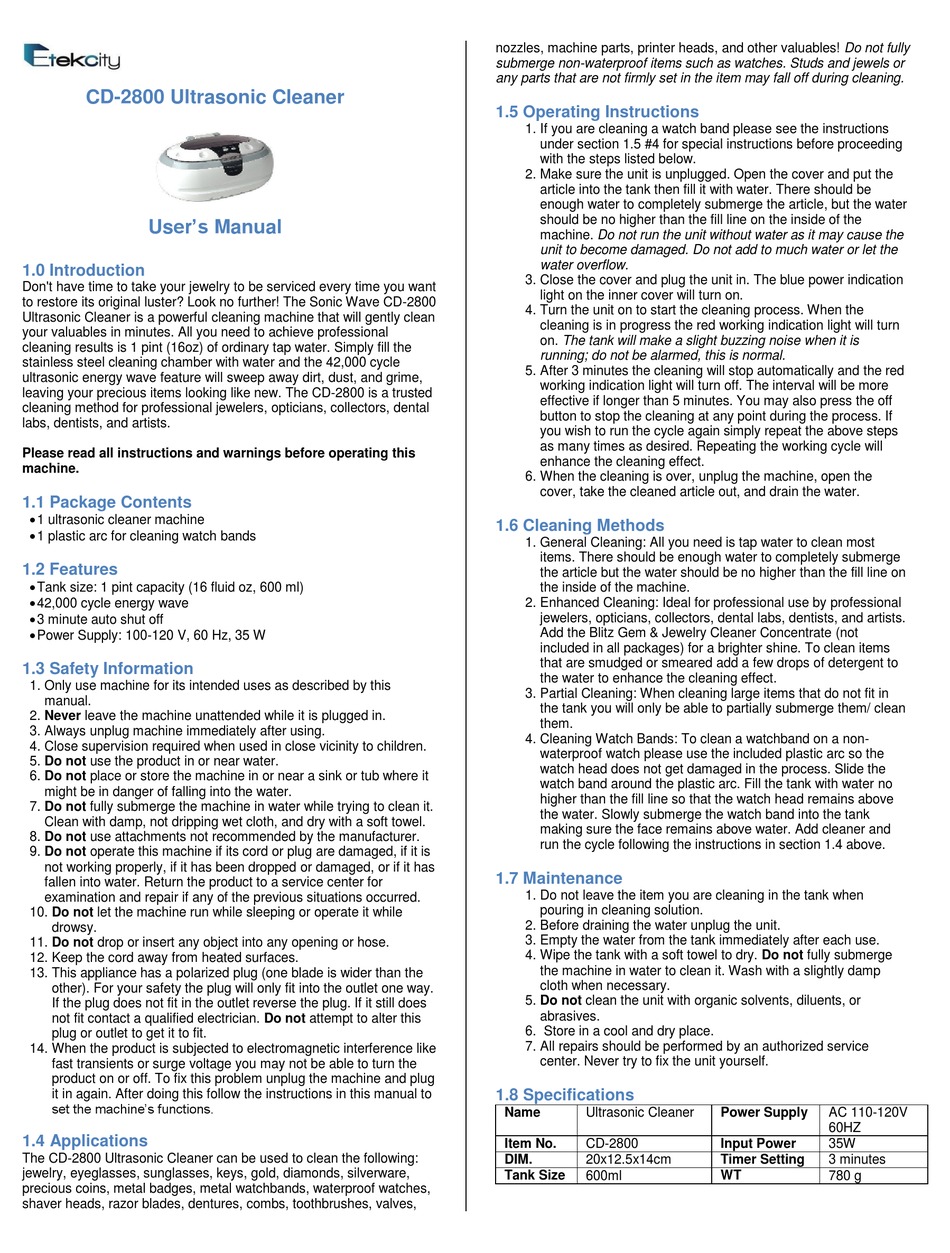 ETEKCITY CD2800 USER MANUAL Pdf Download ManualsLib