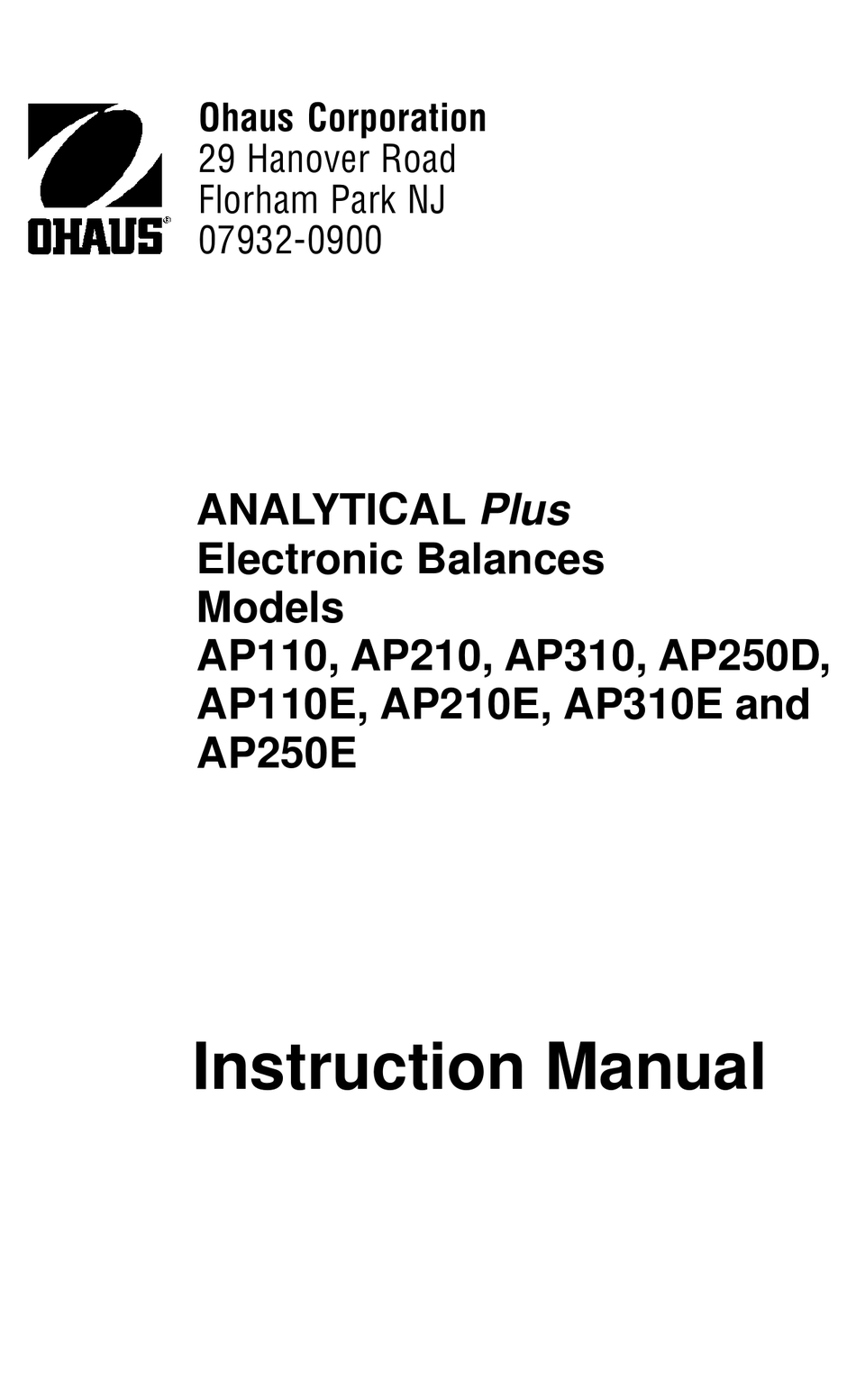 Ohaus Ap110 Instruction Manual Pdf Download Manualslib