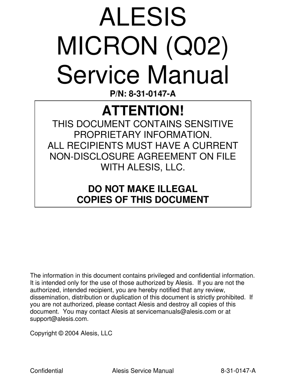 ALESIS MICRON SERVICE MANUAL Pdf Download | ManualsLib