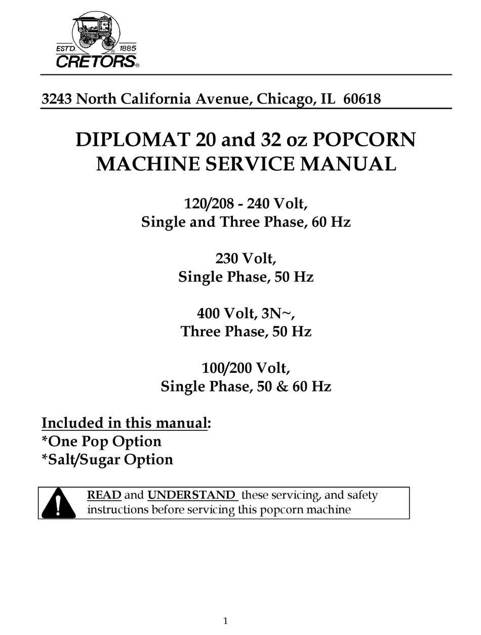 Cretors Diplomat Service Manual Pdf Download Manualslib