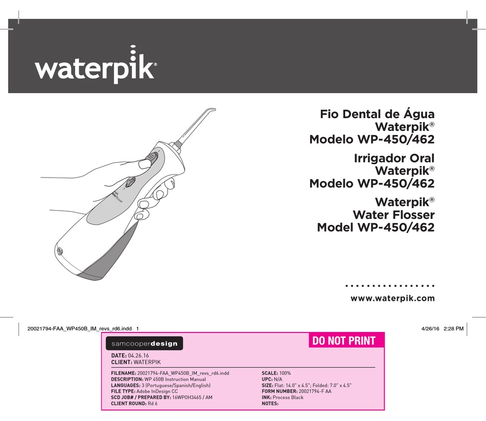 WATERPIK TECHNOLOGIES WP-450 USER MANUAL Pdf Download | ManualsLib