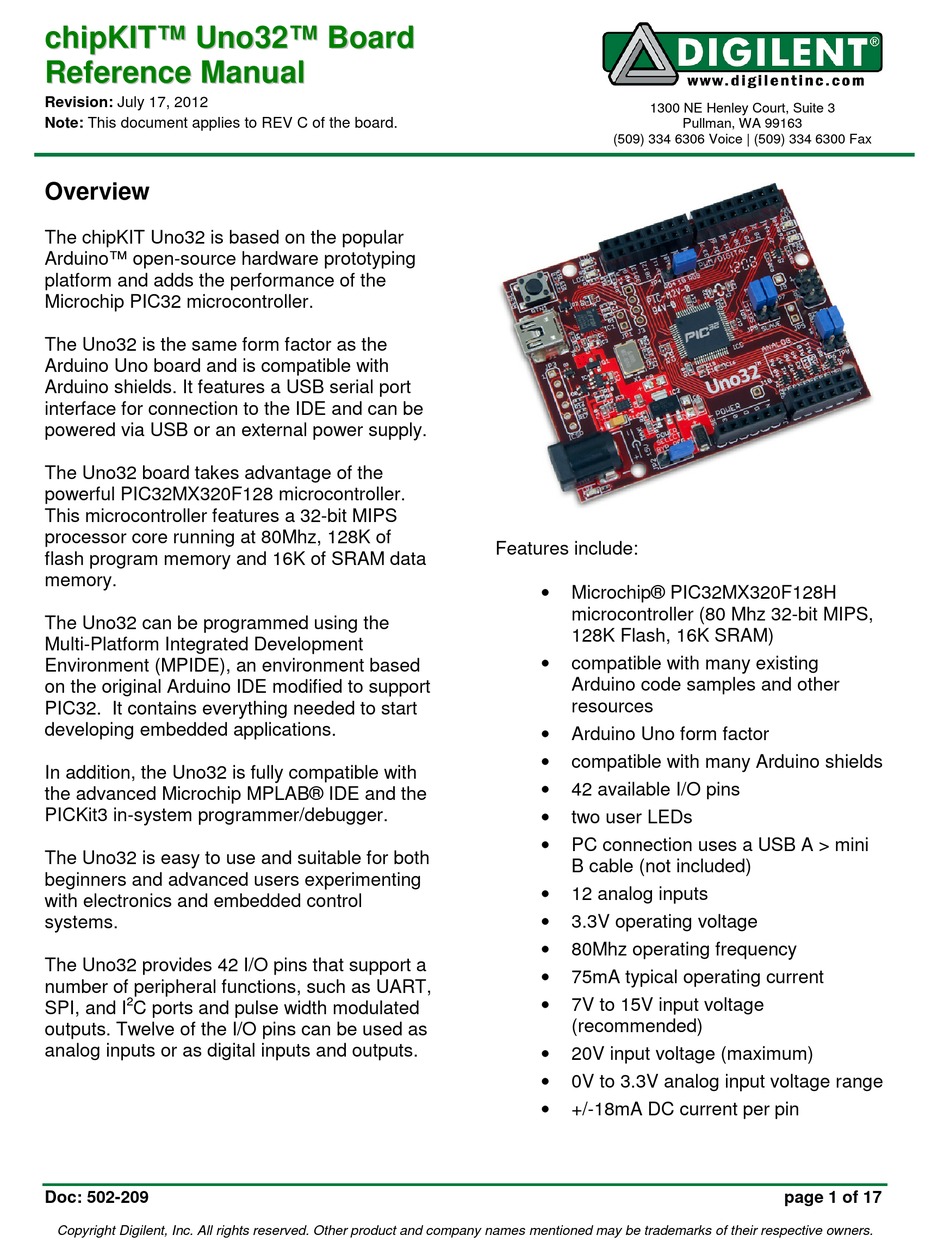 DIGILENT CHIPKIT UNO32 REFERENCE MANUAL Pdf Download | ManualsLib