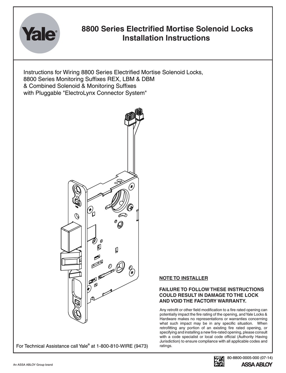 YALE 8880 INSTALLATION INSTRUCTIONS Pdf Download | ManualsLib