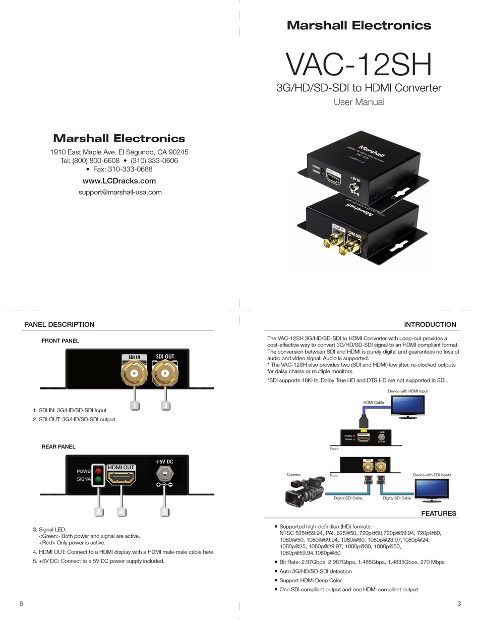 MARSHALL ELECTRONICS VAC12SH USER MANUAL Pdf Download ManualsLib