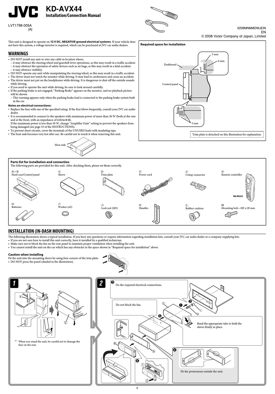 Jvc Kd Avx44 Installation Connection Manual Pdf Download Manualslib