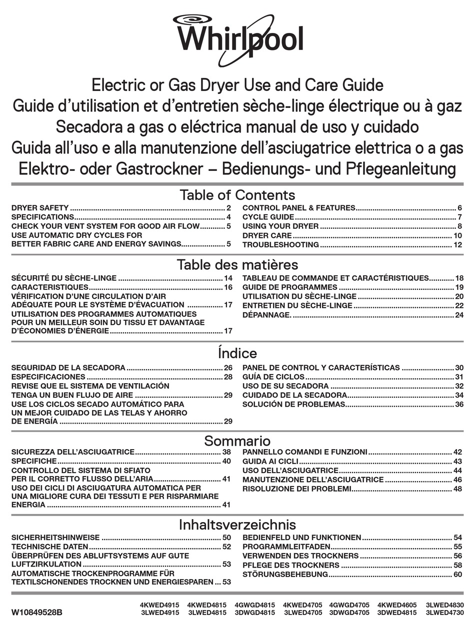 Whirlpool 3lwed4705fw Use And Care Manual Pdf Download Manualslib