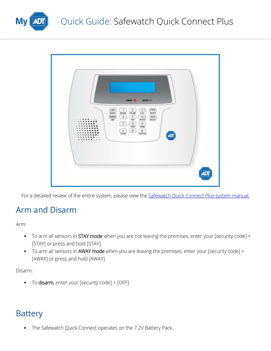 ADT SAFEWATCH QUICK CONNECT PLUS QUICK MANUAL Pdf Download ManualsLib