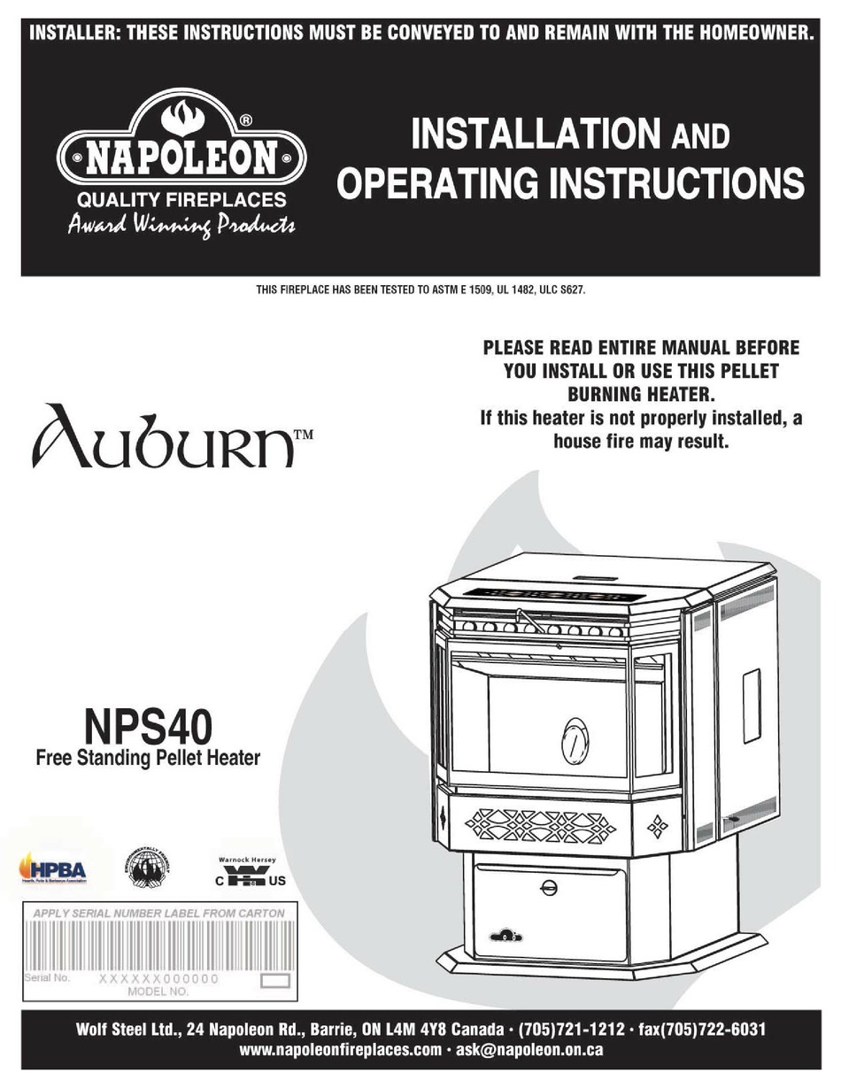 NAPOLEON AUBURN NPS40 INSTALLATION AND OPERATING INSTRUCTION Pdf Download |  ManualsLib