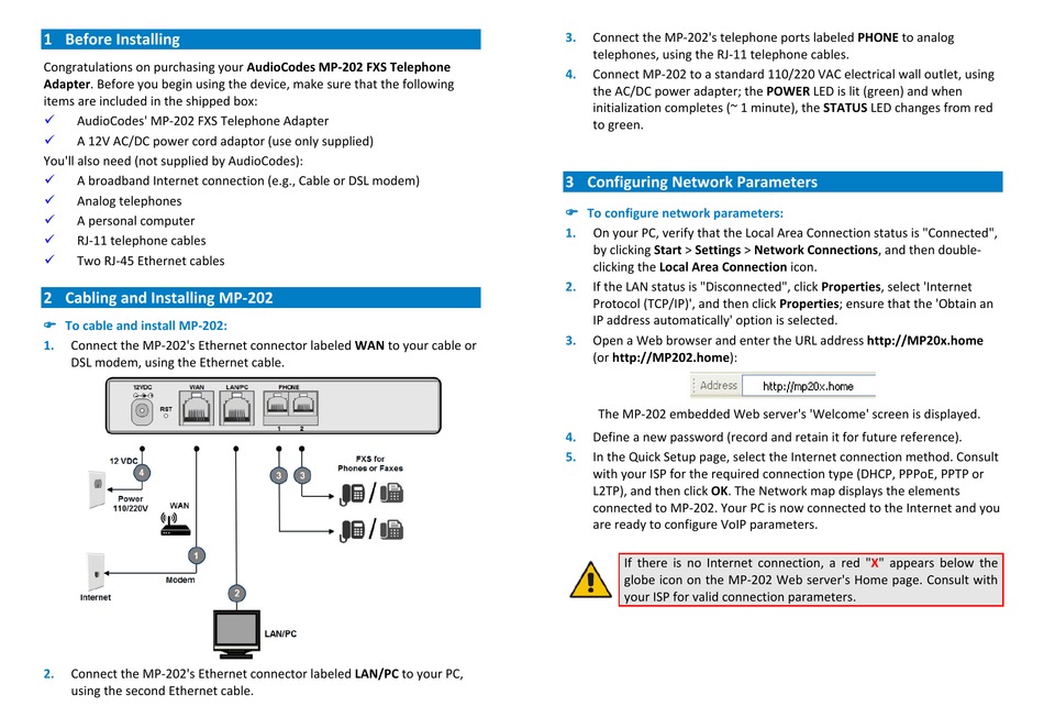 AUDIOCODES MP202 QUICK INSTALLATION MANUAL Pdf Download ManualsLib