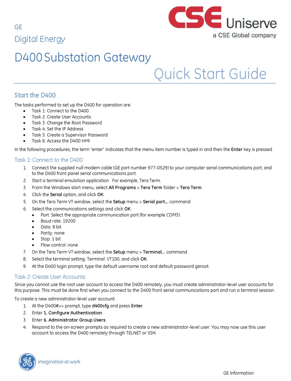 GE D400 QUICK START MANUAL Pdf Download | ManualsLib