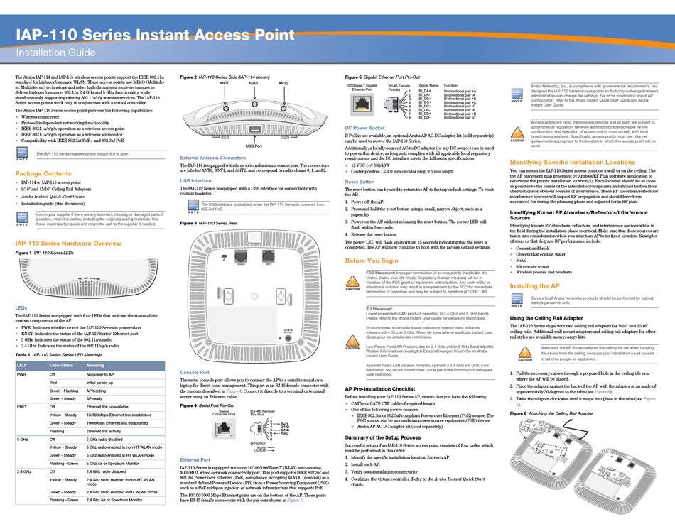 ARUBA NETWORKS IAP114 INSTALLATION MANUAL Pdf Download ManualsLib