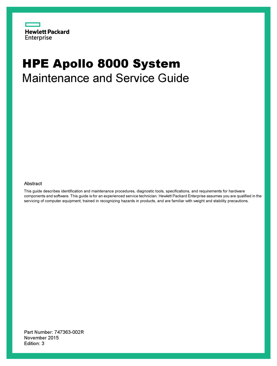 HPE APOLLO 8000 SYSTEM MAINTENANCE AND SERVICE MANUAL Pdf Download