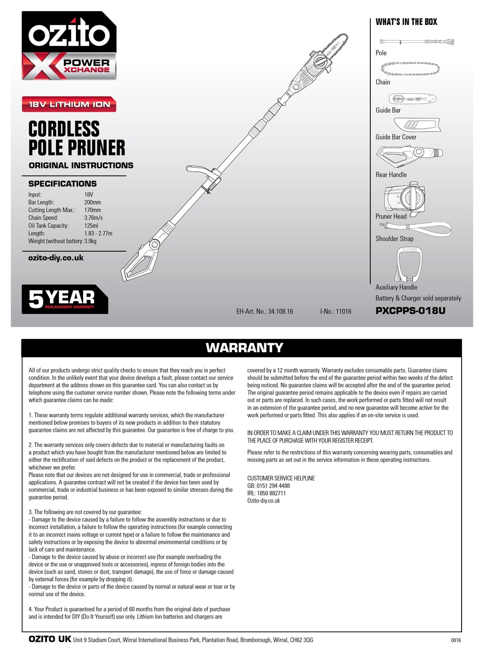 OZITO PXCPPS018U ORIGINAL INSTRUCTIONS MANUAL Pdf Download ManualsLib