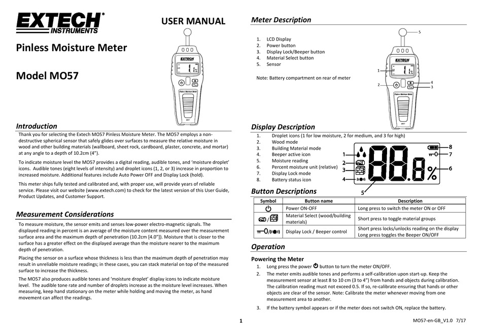 Extech mo57 online pinless moisture meter