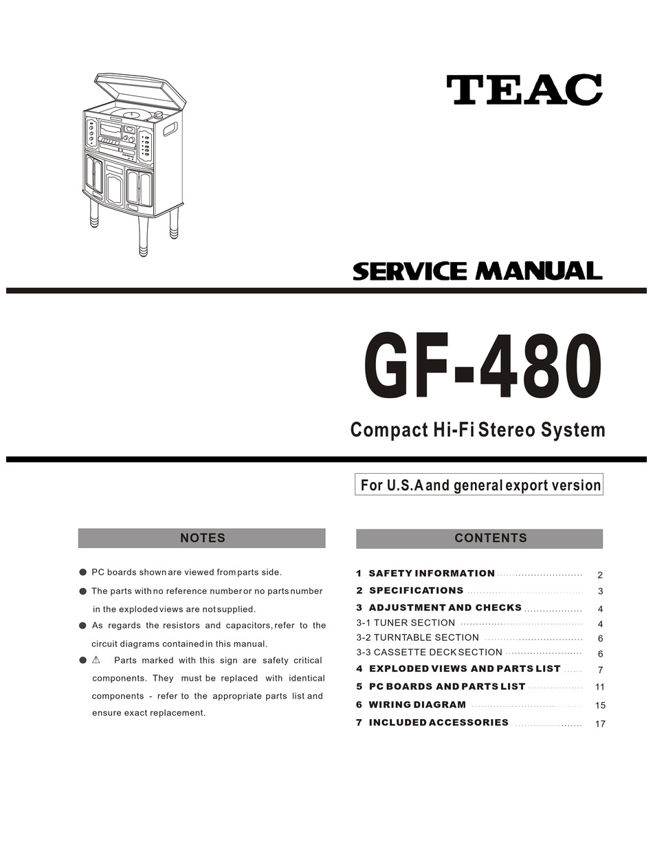 TEAC GF-480 SERVICE MANUAL Pdf Download | ManualsLib