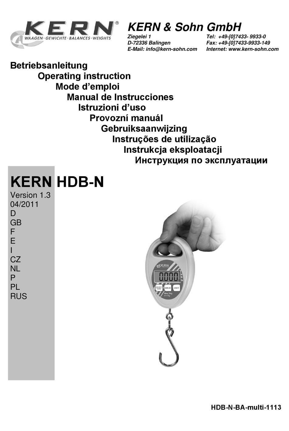 HDB 5K5N - Kern - Weighing Scale, Hanging Scale, 5 kg