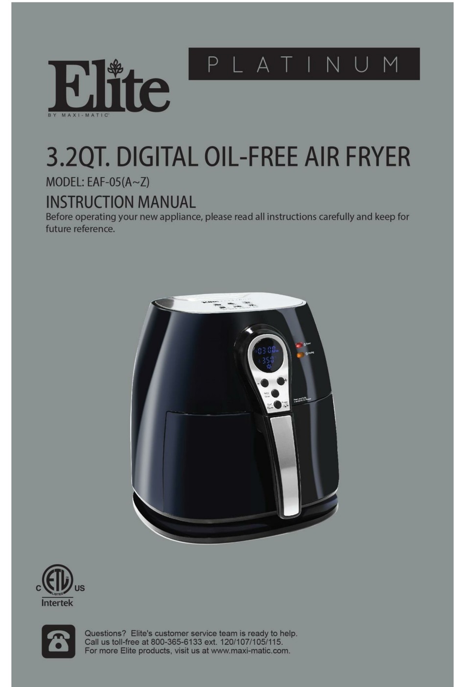 Elite Air Fryer Manual - bigmamashobbyhut