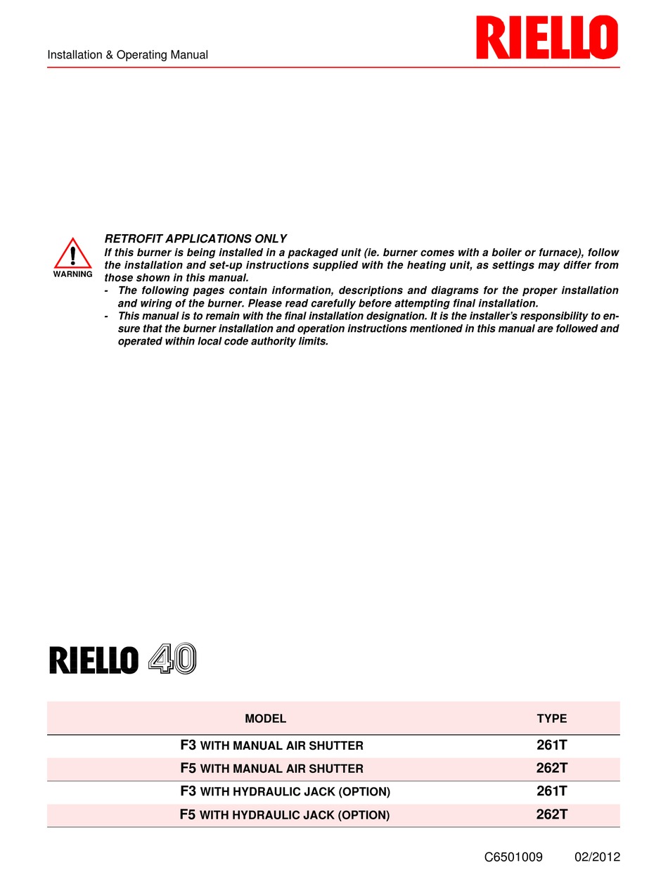 RIELLO 40 F3 INSTALLATION & OPERATING MANUAL Pdf Download | ManualsLib