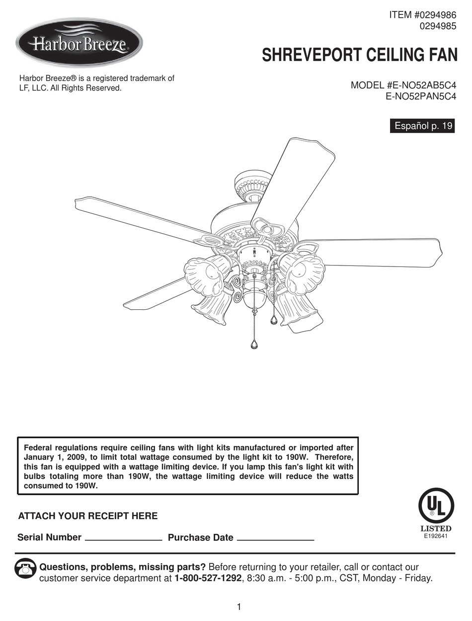 ceiling fan model 5745 manual