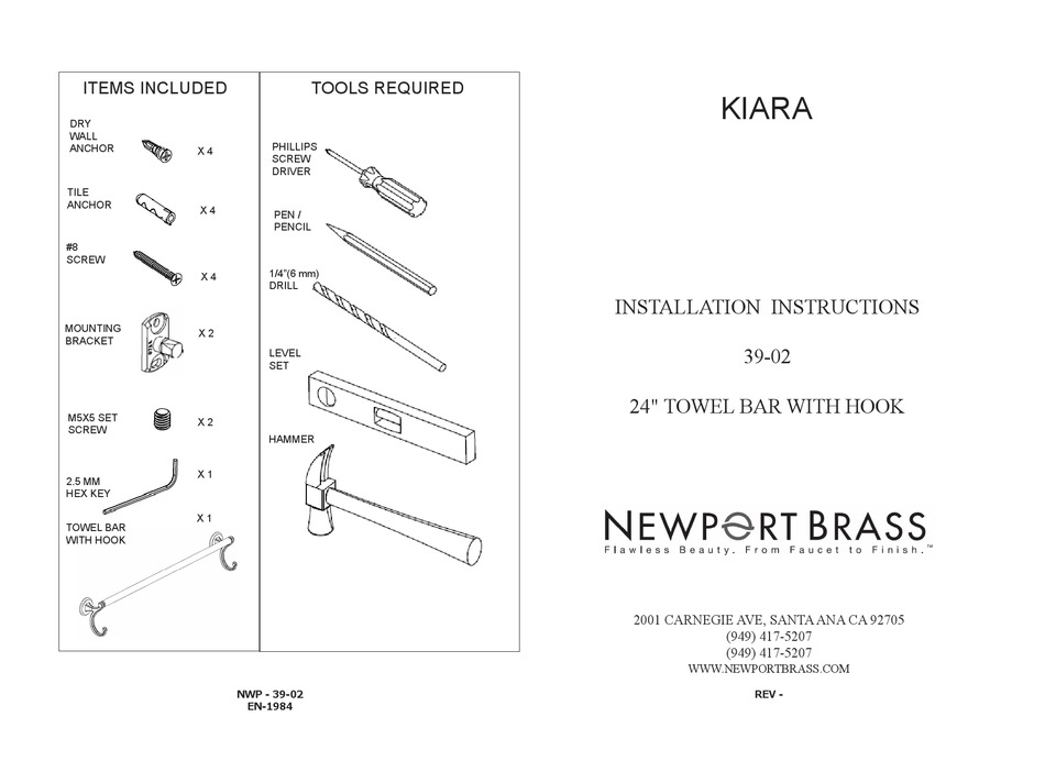 NEWPORT BRASS KIARA INSTALLATION INSTRUCTIONS Pdf Download ManualsLib
