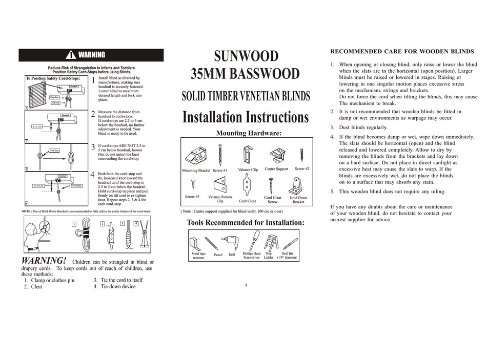 SUNWOOD 35MM BASSWOOD INSTALLATION INSTRUCTIONS Pdf Download ManualsLib