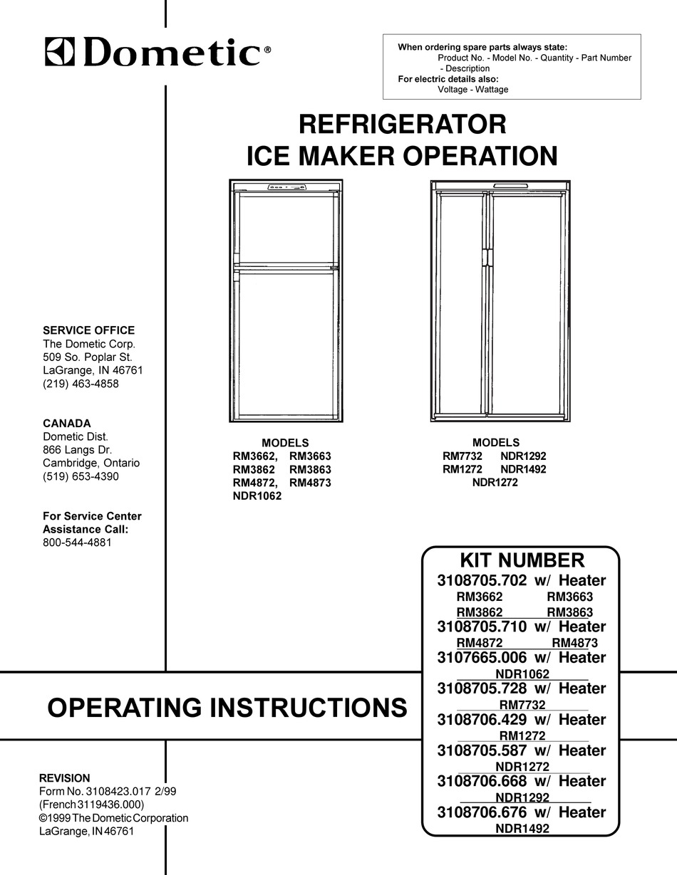DOMETIC RM3662 OPERATING INSTRUCTIONS Pdf Download ManualsLib