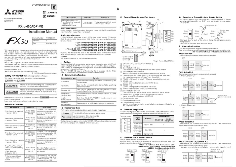 MITSUBISHI ELECTRIC FX3U-485ADP-MB INSTALLATION MANUAL Pdf