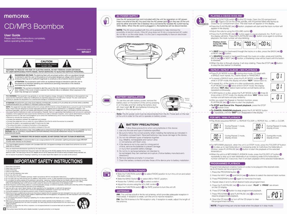 MEMOREX MP4907 USER MANUAL Pdf Download | ManualsLib