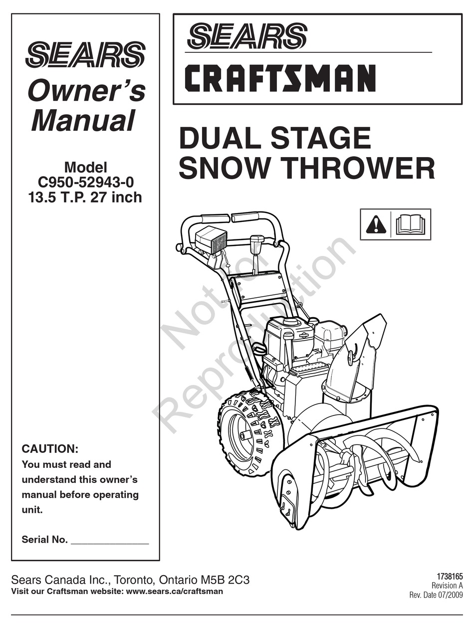 Craftsman C950 52943 0 Owner S Manual Pdf Download Manualslib
