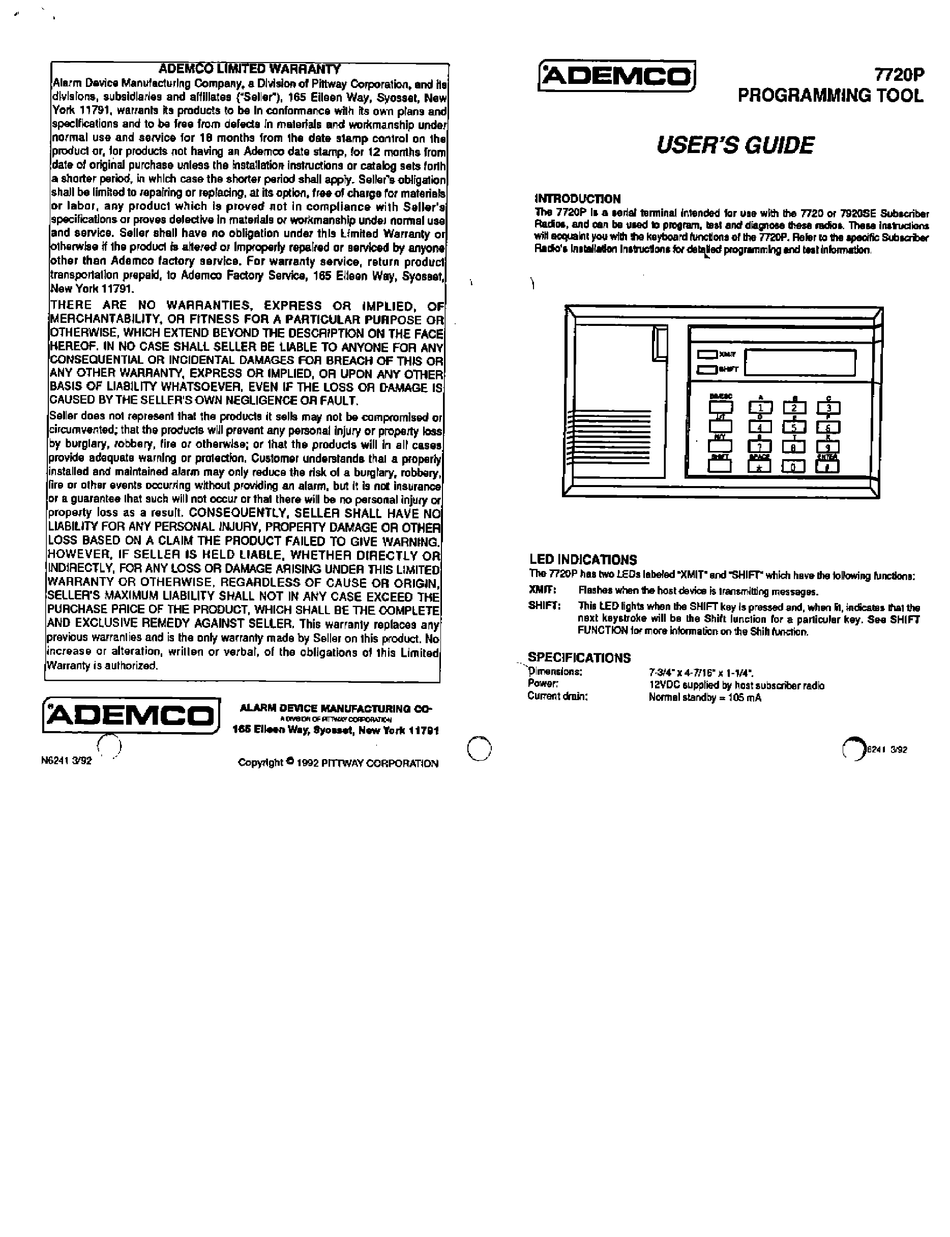 ADEMCO 7720P USER MANUAL Pdf Download | ManualsLib