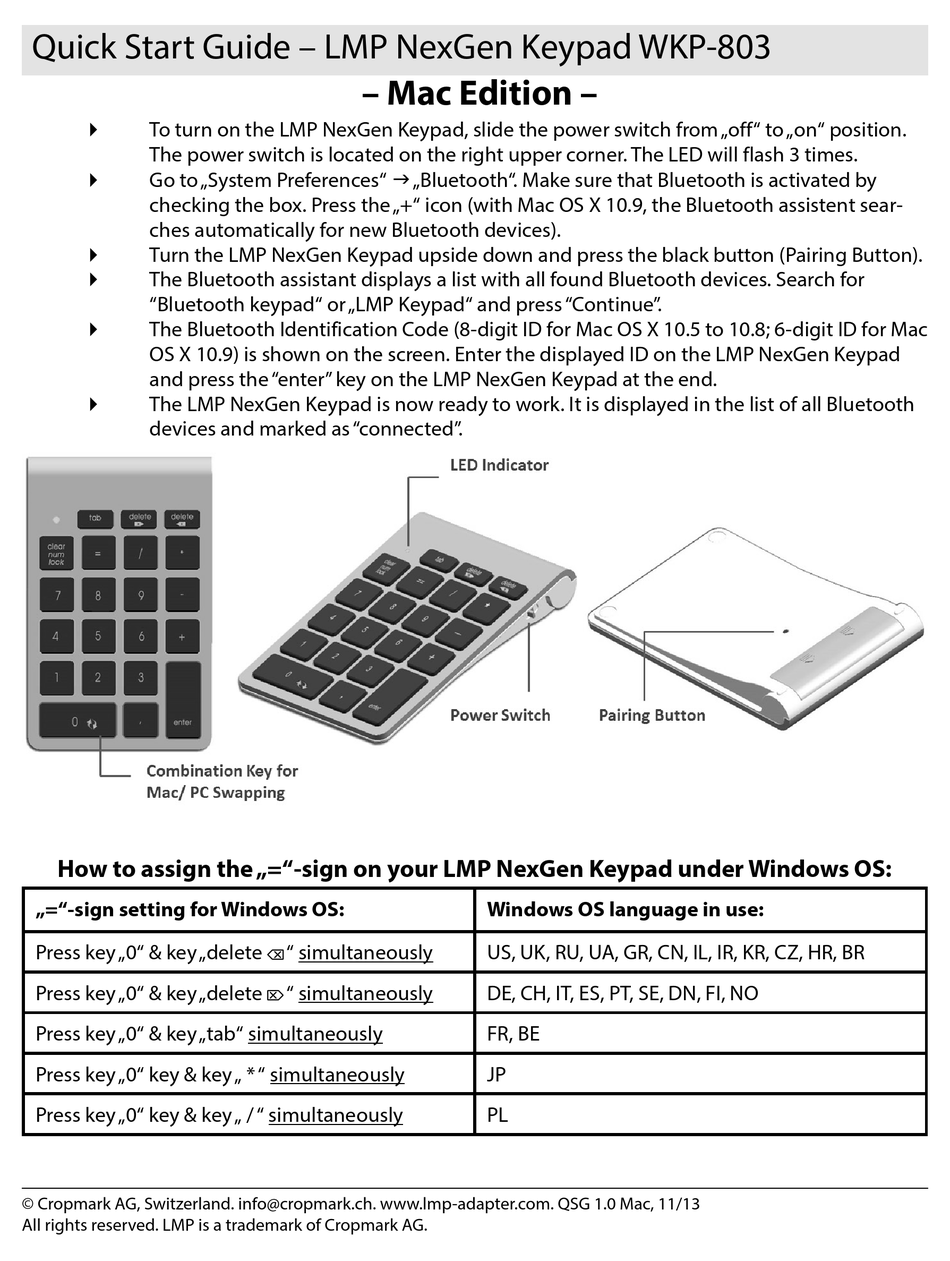 lmp bluetooth keypad pairing instructions