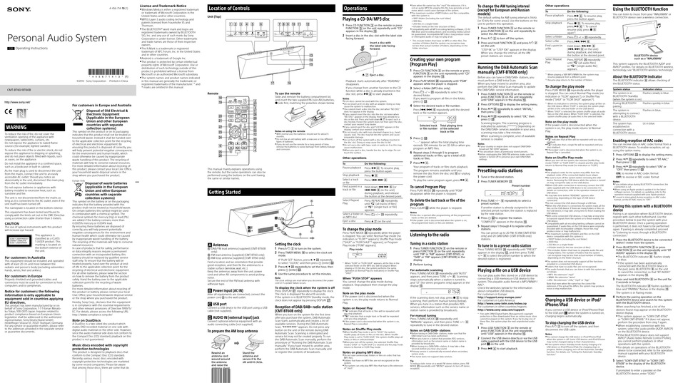 SONY CMT-BT60 OPERATING INSTRUCTIONS Pdf Download | ManualsLib