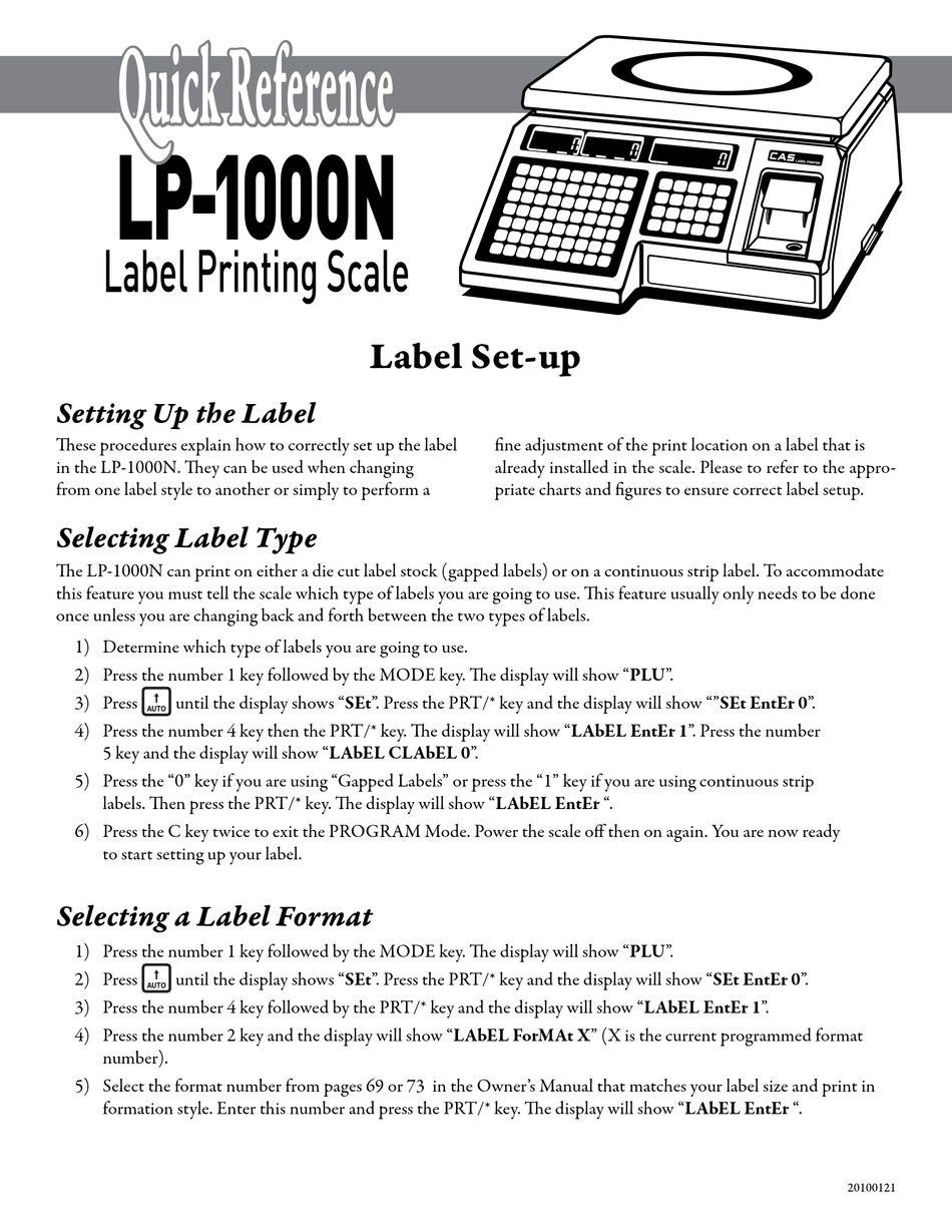 CAS SCALE LP-1000N QUICK REFERENCE Pdf Download | ManualsLib