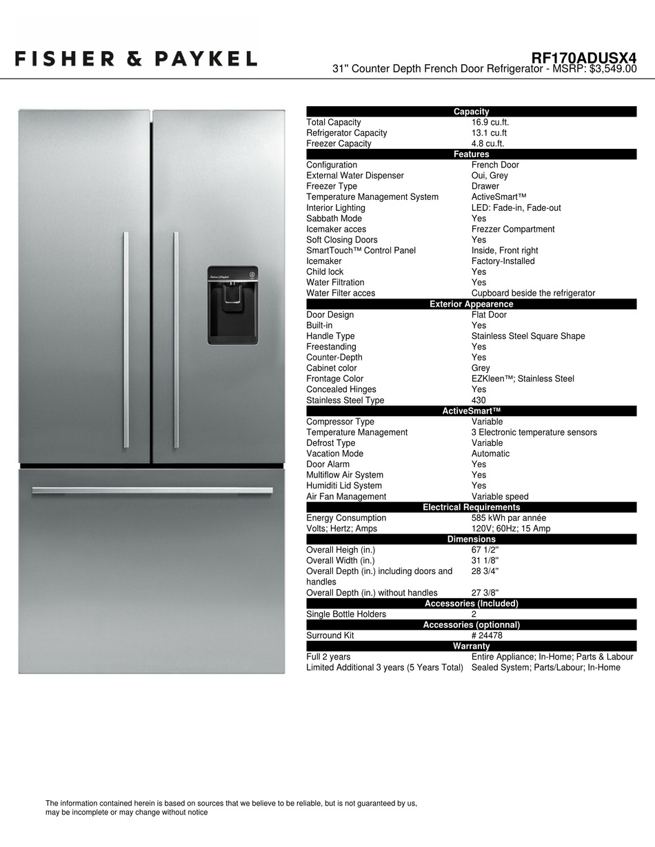 Fisher Paykel Rf170adusx4 Instructions Pdf Download Manualslib