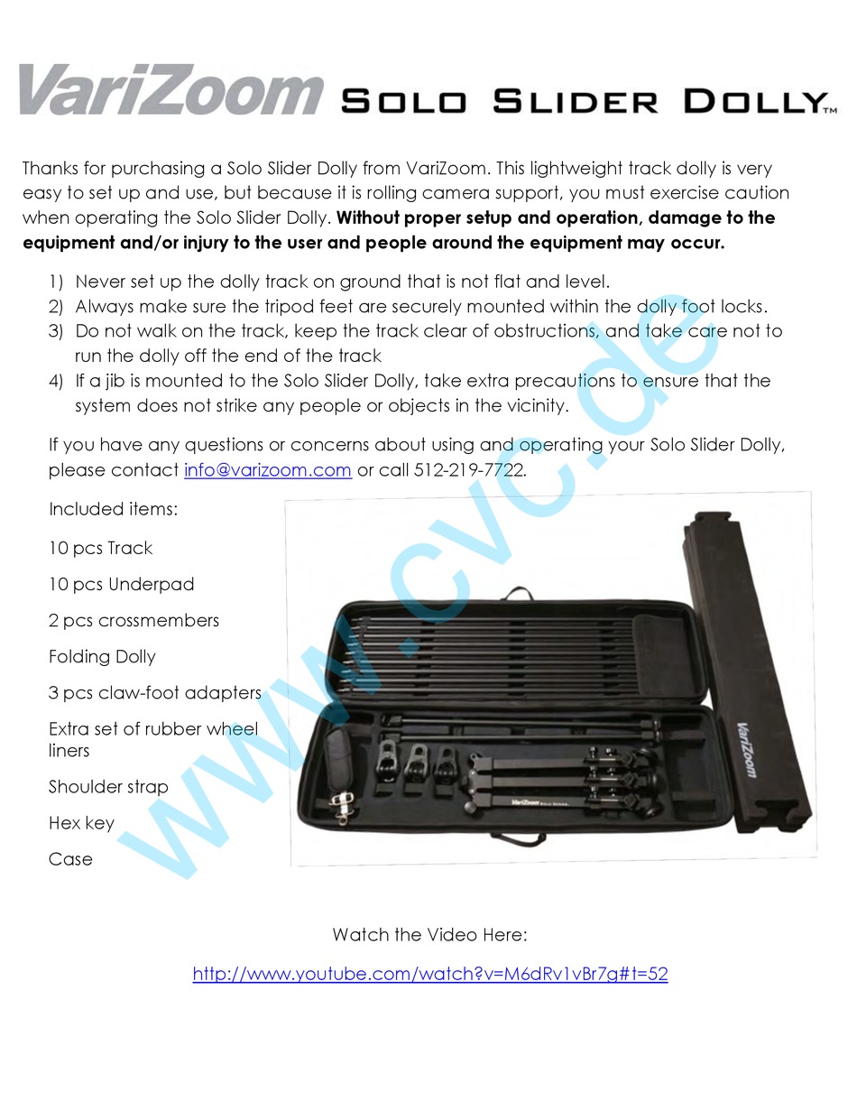 VARIZOOM SOLO SLIDER DOLLY USER MANUAL Pdf Download ManualsLib