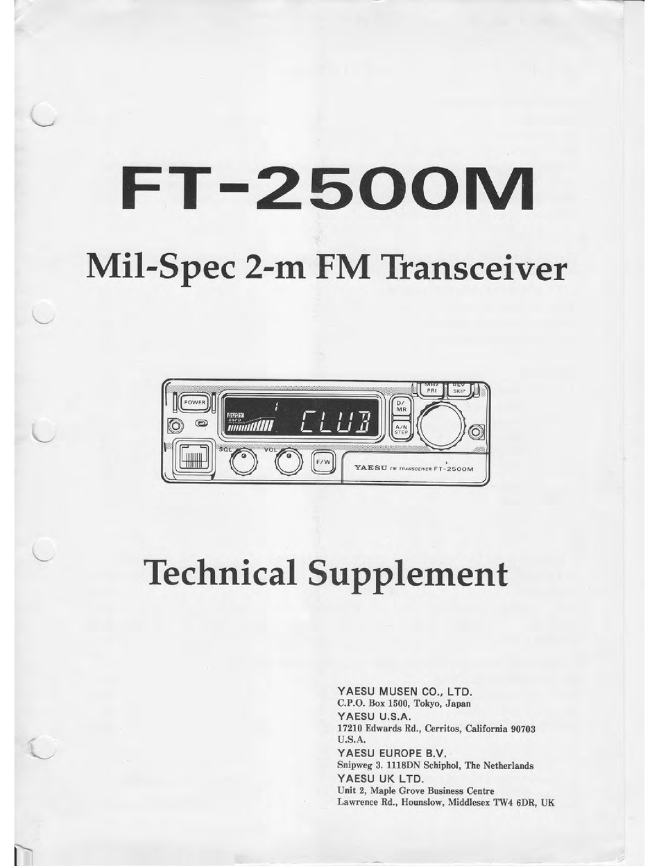 YAESU FT2500M TECHNICAL SUPPLEMENT Pdf Download ManualsLib