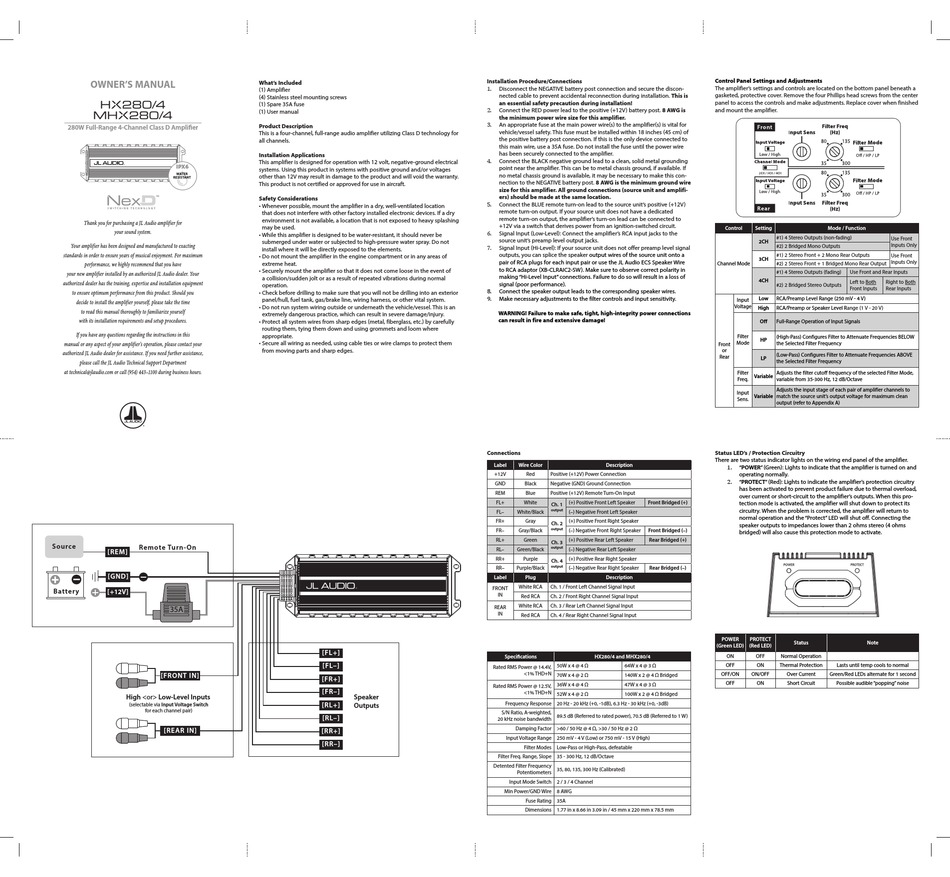 Jl Audio Hx280 4 Owner S Manual Pdf Download Manualslib